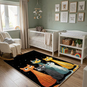 Colorful Cat Trio Area Rug, Modern Feline Carpet, Playful Kids Room Decor – alternate room view