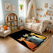 Colorful Cat Trio Area Rug, Modern Feline Carpet, Playful Kids Room Decor – texture view