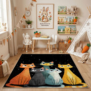 Colorful Cat Trio Area Rug, Modern Feline Carpet, Playful Kids Room Decor – bedroom styling