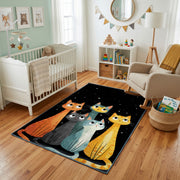 Colorful Cat Trio Area Rug, Modern Feline Carpet, Playful Kids Room Decor – living room view