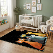Colorful Cat Trio Area Rug, Modern Feline Carpet, Playful Kids Room Decor – design close-up