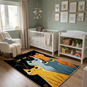 Modern Cat Family Area Rug, Orange Teal Feline Carpet, Kids Room Decor – alternate room view