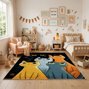 Modern Cat Family Area Rug, Orange Teal Feline Carpet, Kids Room Decor – full rug view