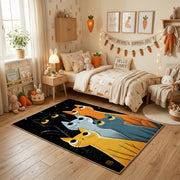 Modern Cat Family Area Rug, Orange Teal Feline Carpet, Kids Room Decor – pattern detail