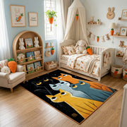 Modern Cat Family Area Rug, Orange Teal Feline Carpet, Kids Room Decor – texture view