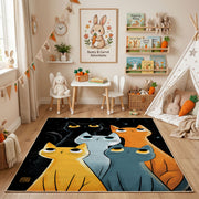 Modern Cat Family Area Rug, Orange Teal Feline Carpet, Kids Room Decor – bedroom styling