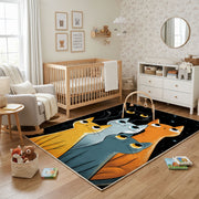 Modern Cat Family Area Rug, Orange Teal Feline Carpet, Kids Room Decor – playroom styling
