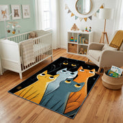 Modern Cat Family Area Rug, Orange Teal Feline Carpet, Kids Room Decor – living room view
