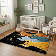 Modern Cat Family Area Rug, Orange Teal Feline Carpet, Kids Room Decor – design close-up