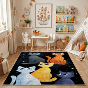 Night Sky Cat Family Area Rug, Blue Orange Feline Carpet, Cozy Room Decor – bedroom styling