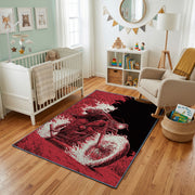 Crimson Dragon Area Rug, Dark Fantasy Creature Carpet, Gothic Room Decor – living room view
