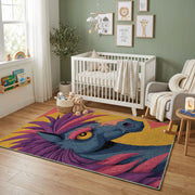 Colorful Tropical Bird Area Rug, Abstract Parrot Carpet, Modern Room Decor – design close-up