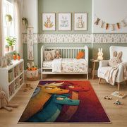Playful Blue Bird Area Rug, Colorful Cartoon Animal Carpet, Kids Room Decor – featured room view