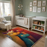 Playful Blue Bird Area Rug, Colorful Cartoon Animal Carpet, Kids Room Decor – alternate room view