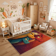 Playful Blue Bird Area Rug, Colorful Cartoon Animal Carpet, Kids Room Decor – angled room view