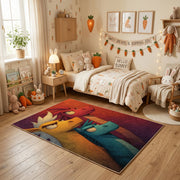 Playful Blue Bird Area Rug, Colorful Cartoon Animal Carpet, Kids Room Decor – pattern detail