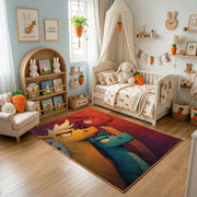 Playful Blue Bird Area Rug, Colorful Cartoon Animal Carpet, Kids Room Decor – texture view