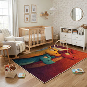 Playful Blue Bird Area Rug, Colorful Cartoon Animal Carpet, Kids Room Decor – playroom styling
