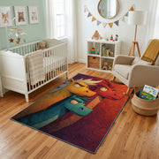 Playful Blue Bird Area Rug, Colorful Cartoon Animal Carpet, Kids Room Decor – living room view