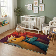 Playful Blue Bird Area Rug, Colorful Cartoon Animal Carpet, Kids Room Decor – design close-up