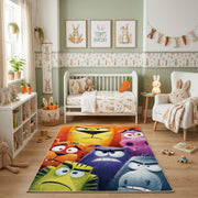 Colorful Mood Creatures Area Rug, Playful Cartoon Carpet, Kids Room Decor – pattern detail