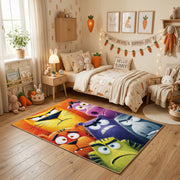 Colorful Mood Creatures Area Rug, Playful Cartoon Carpet, Kids Room Decor – texture view