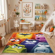 Colorful Mood Creatures Area Rug, Playful Cartoon Carpet, Kids Room Decor – playroom styling