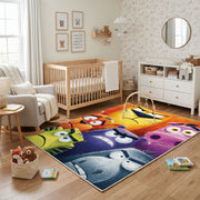 Colorful Mood Creatures Area Rug, Playful Cartoon Carpet, Kids Room Decor – living room view