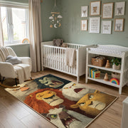 Woodland Bear Family Area Rug, Vintage Forest Animal Carpet, Cozy Decor – alternate room view