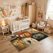 Woodland Bear Family Area Rug, Vintage Forest Animal Carpet, Cozy Decor – angled room view