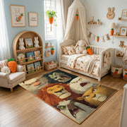 Woodland Bear Family Area Rug, Vintage Forest Animal Carpet, Cozy Decor – texture view