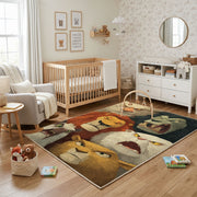 Woodland Bear Family Area Rug, Vintage Forest Animal Carpet, Cozy Decor – playroom styling