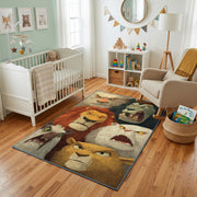 Woodland Bear Family Area Rug, Vintage Forest Animal Carpet, Cozy Decor – living room view