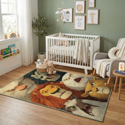 Woodland Bear Family Area Rug, Vintage Forest Animal Carpet, Cozy Decor – design close-up