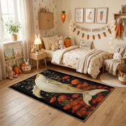 Elegant Crane Area Rug, Red Botanical Bird Carpet, Vintage Room Decor – featured room view