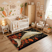 Elegant Crane Area Rug, Red Botanical Bird Carpet, Vintage Room Decor – angled room view