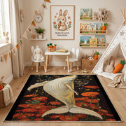 Elegant Crane Area Rug, Red Botanical Bird Carpet, Vintage Room Decor – bedroom styling
