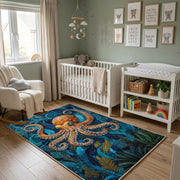 Blue Dragon Area Rug, Ornate Fantasy Creature Carpet, Artistic Room Decor – alternate room view