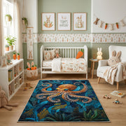 Blue Dragon Area Rug, Ornate Fantasy Creature Carpet, Artistic Room Decor – pattern detail
