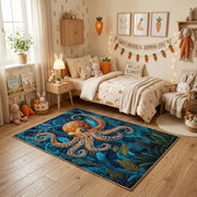 Blue Dragon Area Rug, Ornate Fantasy Creature Carpet, Artistic Room Decor – texture view