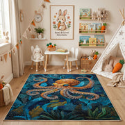 Blue Dragon Area Rug, Ornate Fantasy Creature Carpet, Artistic Room Decor – playroom styling
