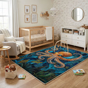 Blue Dragon Area Rug, Ornate Fantasy Creature Carpet, Artistic Room Decor – living room view