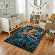 Blue Dragon Area Rug, Ornate Fantasy Creature Carpet, Artistic Room Decor – design close-up