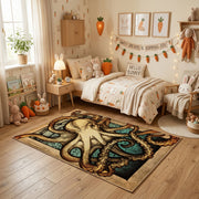 Vintage Owl Portrait Area Rug, Sepia Woodland Bird Carpet, Rustic Decor – pattern detail