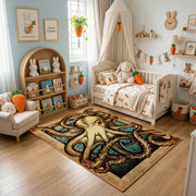 Vintage Owl Portrait Area Rug, Sepia Woodland Bird Carpet, Rustic Decor – texture view