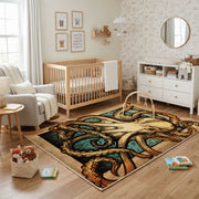 Vintage Owl Portrait Area Rug, Sepia Woodland Bird Carpet, Rustic Decor – playroom styling