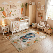 Floral Cat Pair Area Rug, Botanical Feline Carpet, Cozy Room Decor – angled room view