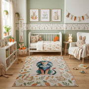 Floral Cat Pair Area Rug, Botanical Feline Carpet, Cozy Room Decor – pattern detail