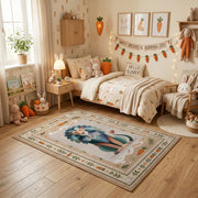 Floral Cat Pair Area Rug, Botanical Feline Carpet, Cozy Room Decor – texture view