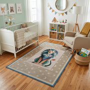 Floral Cat Pair Area Rug, Botanical Feline Carpet, Cozy Room Decor – living room view